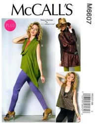 6607 MCCALLS STRETCH KNIT SHAPED COLLAR TOPS, TUNICS LENGTHS PATTERN 8-16, 18W-24W UNCUT